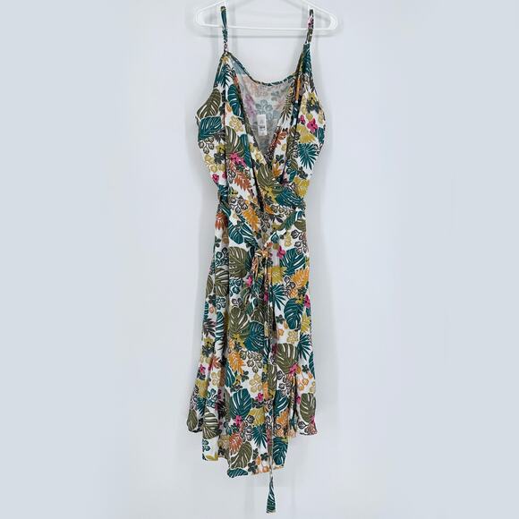 LOFT Beach Wrap Dress Women Plus 26 Linen Blend Tropical Midi Summer Vacation - Picture 2 of 10